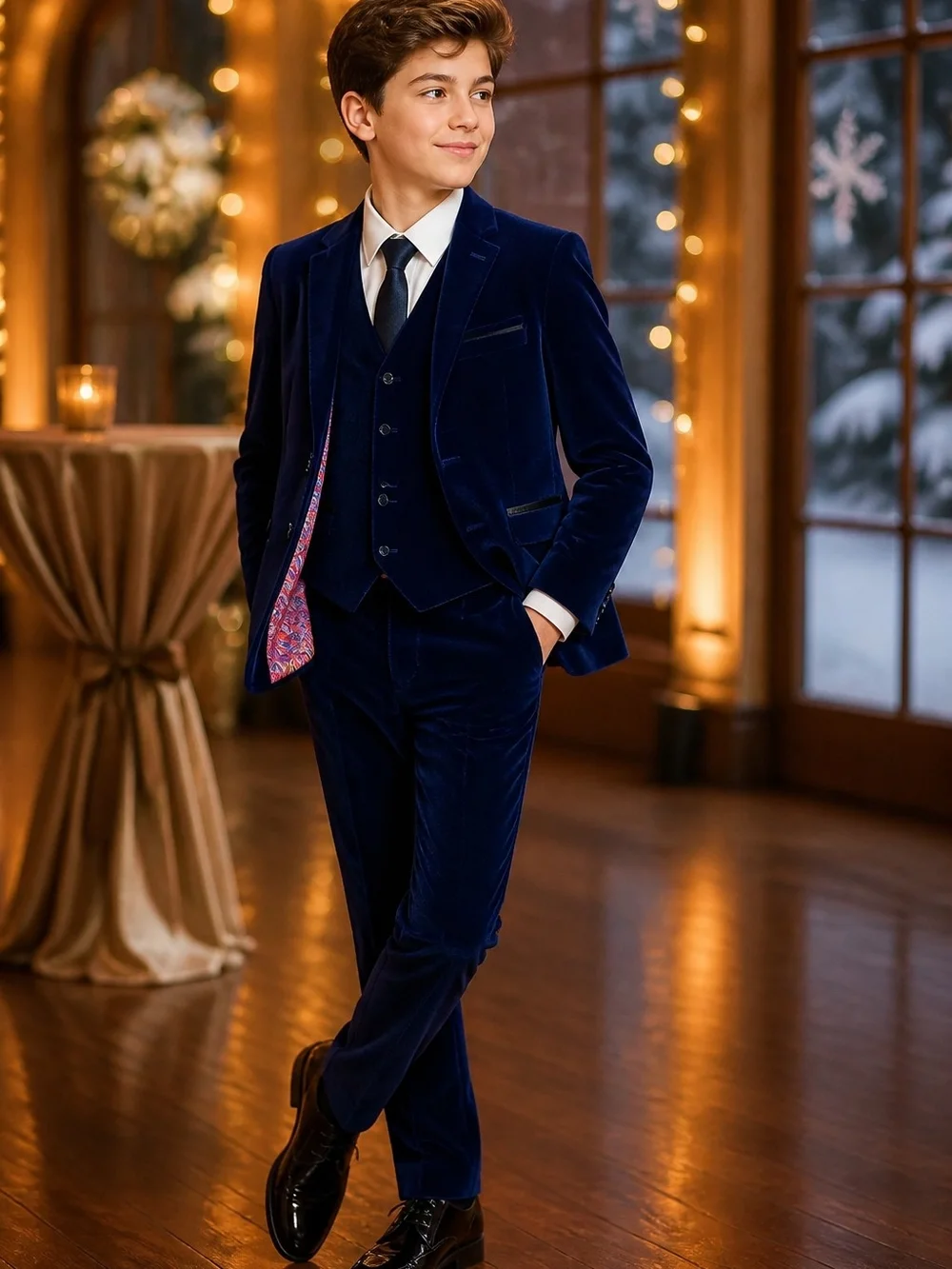 Isaac Mizrahi Boys Cobalt Velvet 3 Piece Suit Slim Fit Blazer Vest Pants Holiday